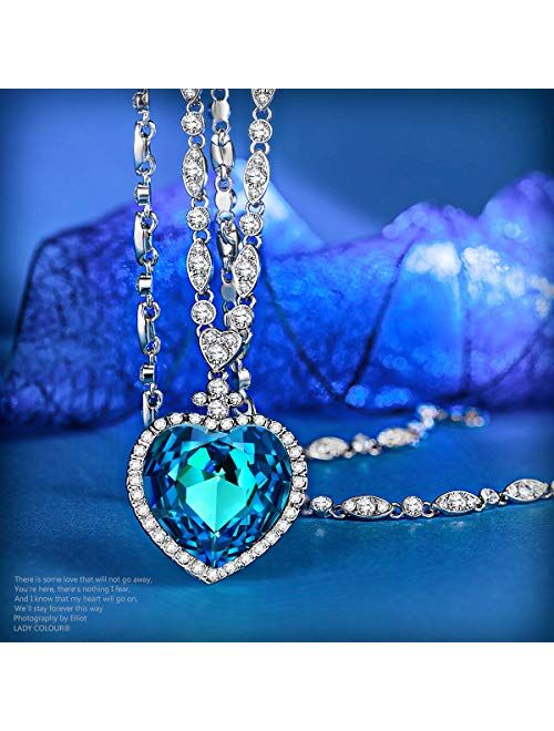 LADY COLOUR Jewelry Gifts, Heart of The Ocean Titanic Big Heart Pendant Women Necklace 22", Made with Crystals, My Heart Will Go On Hypoallergenic Jewelry Gift Box Packin