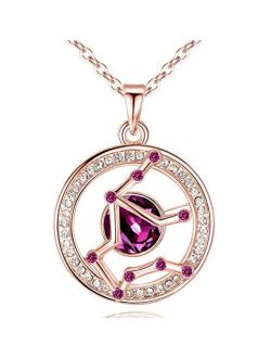 Leafael "Superstar Zodiac Constellation Pendant Necklace Made with Premium Crystal Horoscope Jewelry, Gold or Rose Gold Plated, 18"+ 2"