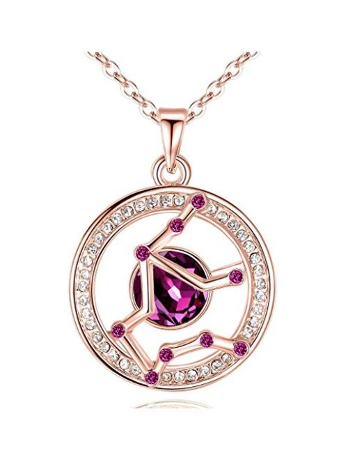 Leafael "Superstar Zodiac Constellation Pendant Necklace Made with Premium Crystal Horoscope Jewelry, Gold or Rose Gold Plated, 18"+ 2"