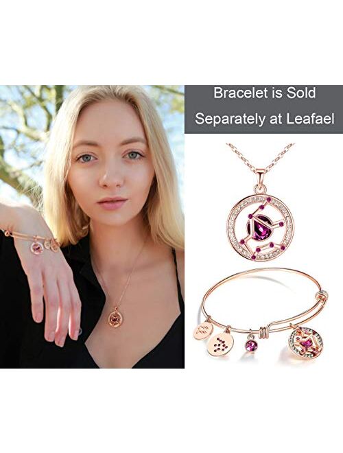 Leafael "Superstar Zodiac Constellation Pendant Necklace Made with Premium Crystal Horoscope Jewelry, Gold or Rose Gold Plated, 18"+ 2"