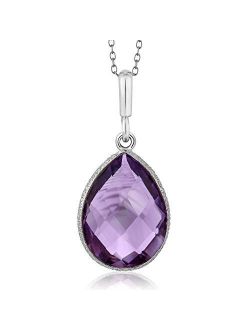 Gem Stone King 925 Sterling Silver Amethyst Pendant Necklace 6.50 Ct Pear Shape Gemstone Birthstone For Women with 18 Inch Silver Chain
