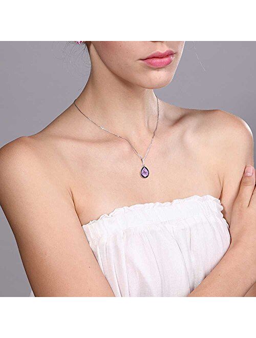 Gem Stone King 925 Sterling Silver Amethyst Pendant Necklace 6.50 Ct Pear Shape Gemstone Birthstone For Women with 18 Inch Silver Chain