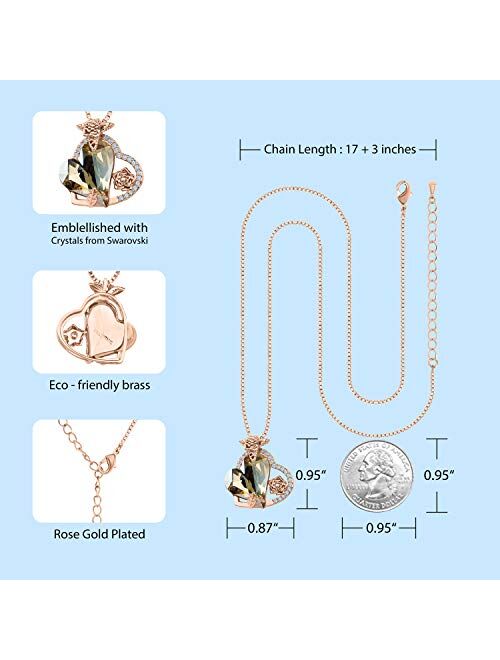 KESHMARK 14k Gold Plated/Silver Tone Love Heart Pendant Necklaces with Swarovski Crystal Gemstone Charms Jewelry Gifts for Women Mom/Wife/Sister/Best Friend. 17”+3”