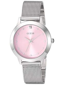 Stainless Steel Mesh Bracelet Watch with Pink Genuine Diamond Dial. Color: Silver-Tone (Model: U1197L3)