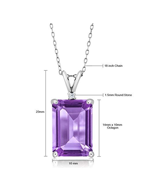 Gem Stone King Purple Amethyst 925 Sterling Silver Pendant Necklace 7.12 Ct Emerald Cut Gemstone Birthstone with 18 Inch Silver Chain