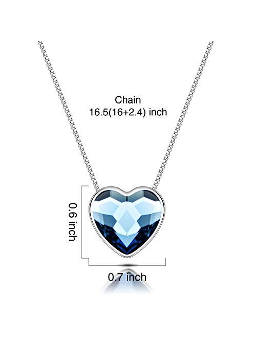 RIMAYZI 14K Platinum Plated Heart Crystal Necklaces for Women, Birthday Mothers day Gifts for Mom Wife Sister Daughters, Adjustable 16+2.4"