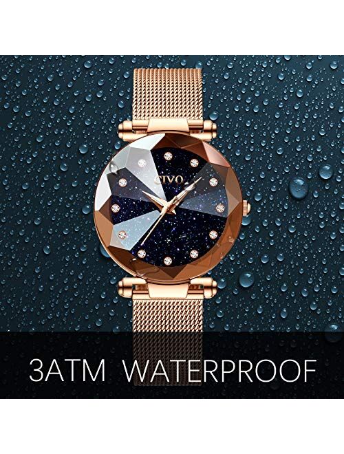 CIVO Women's Watches Rose Gold Ladies Waterproof Watch Stainless Steel Mesh Analog Quartz Wrist Wacthes for Woman Fashion Simple Minimalist Design Blue