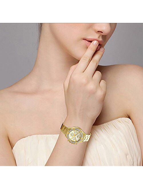 JewelryWe Men’s Womens Wrist Watch Waterproof Quartz Watch Gold Plated Stainless Steel Business Watches Gold Watch for Mothers Day
