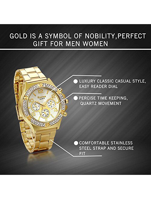 JewelryWe Men’s Womens Wrist Watch Waterproof Quartz Watch Gold Plated Stainless Steel Business Watches Gold Watch for Mothers Day