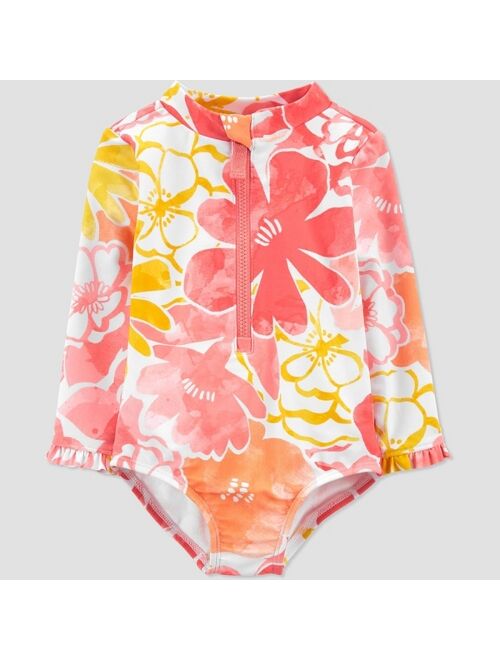 Baby Girls' Floral Print Long Sleeve One Piece Rash Guard - Just One You® made by carter's Pink