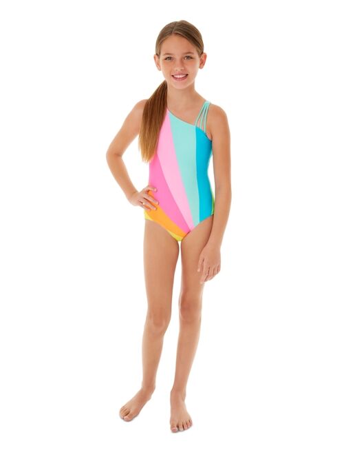 Big Girls 1-Pc. Rainbow One-Shoulder Swim Suit