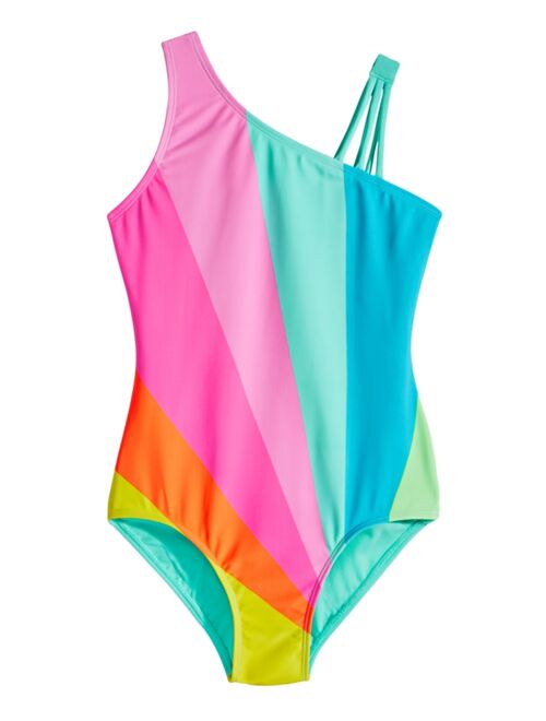 Big Girls 1-Pc. Rainbow One-Shoulder Swim Suit