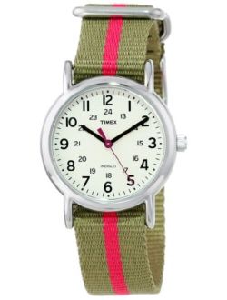 Women's T2N917 "Weekender" Watch with Olive Green and Red Nylon Strap