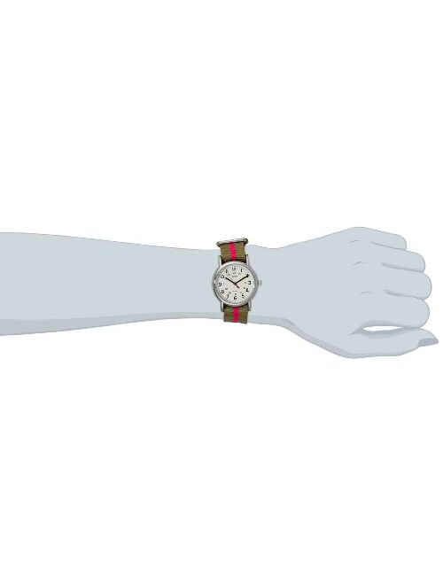 Timex Women's T2N917 "Weekender" Watch with Olive Green and Red Nylon Strap