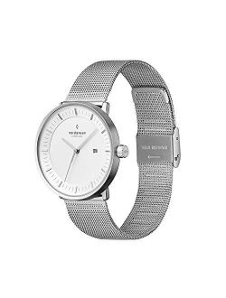 Nordgreen Philosopher Scandinavian Silver Analog Watch with Leather or Mesh Interchangeable Straps