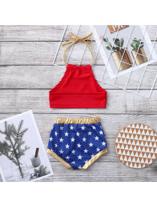 Baby Girl Swimsuit Halter Crop Top and Stars Print Short Bottoms Bikini Set Bathing Suit Swinwear