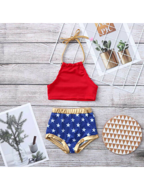 Baby Girl Swimsuit Halter Crop Top and Stars Print Short Bottoms Bikini Set Bathing Suit Swinwear