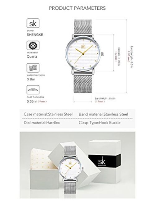 SK SHENGKE Female Mesh Watches Simple Face Stainless Steel Back Case Fashion Ladies Wristwatch