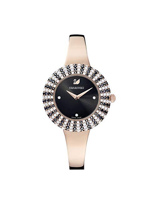 SWAROVSKI Women's Crystal Rose Watch, Metal Bracelet, Black, Rose-Gold tone