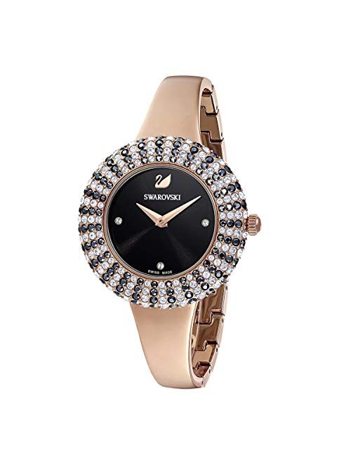 SWAROVSKI Women's Crystal Rose Watch, Metal Bracelet, Black, Rose-Gold tone