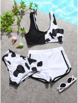 3pack Girls Cow Print Bikini Swimsuit