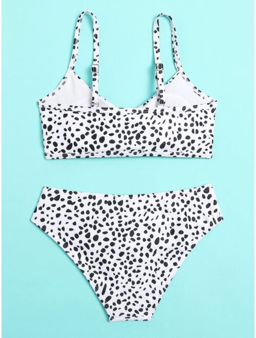Shein Girls Dalmatian Surplice Neck Bikini Swimsuit