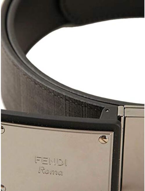 Fendi Logo Plaque Buckle Belt Cintura Placca Zucca Havana Brown Reversible New