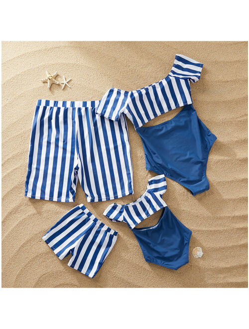 PatPat Striped Matching Swimsuit for Family in Navy