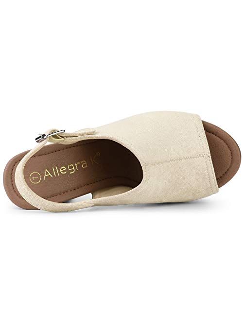 Allegra K Women's Open Toe Slingback Platform Chunky Heel Sandals