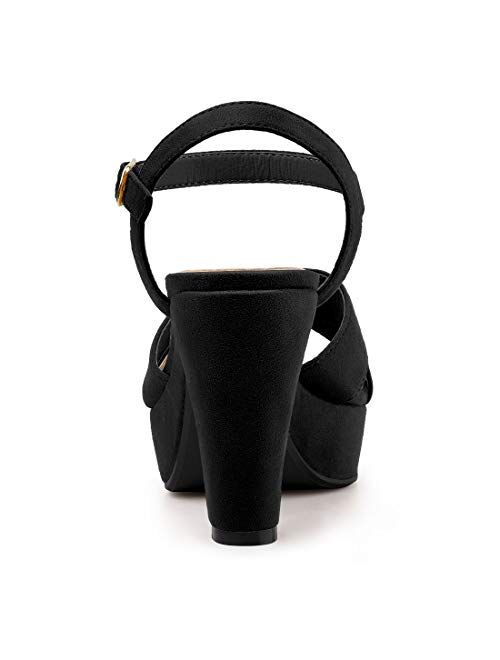 Allegra K Women's Platform Chunky Heels Slingback Sandals