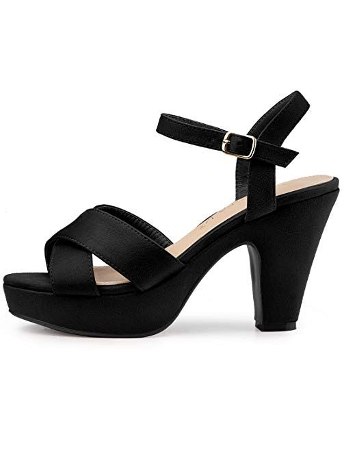 Allegra K Women's Platform Chunky Heels Slingback Sandals
