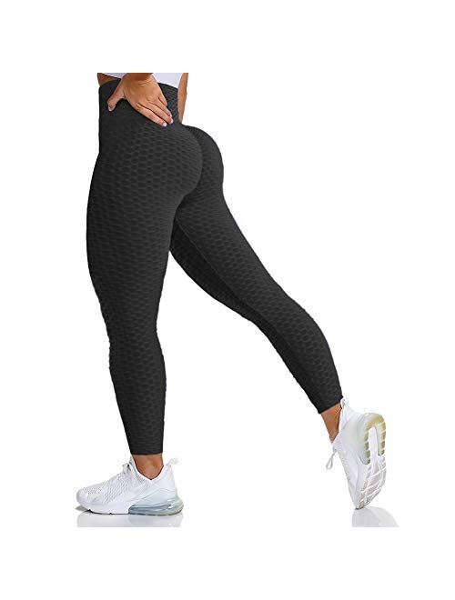 SZKANI Women's High Waist Yoga Pants Tummy Control Butt Lifting Leggings Ruched Textured Booty Workout Tights