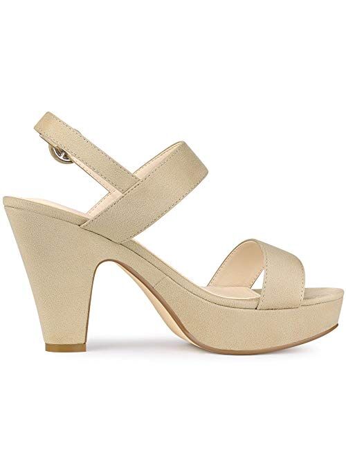 Allegra K Women's Slingback Platform Chunky Heel Sandals