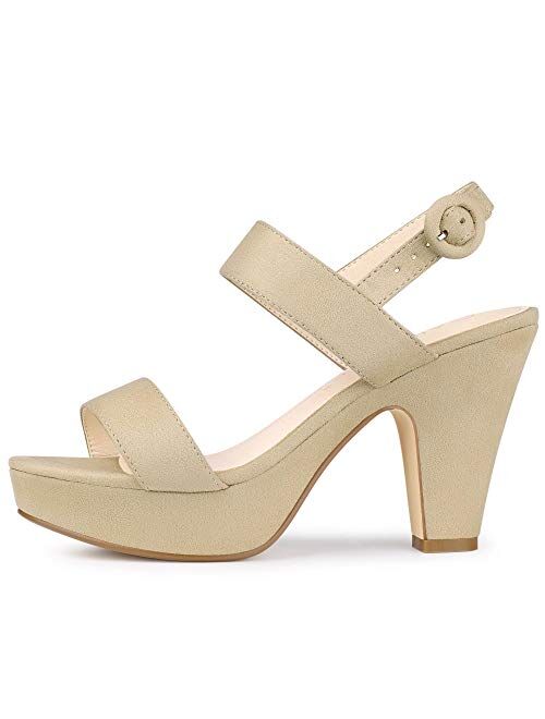 Allegra K Women's Slingback Platform Chunky Heel Sandals