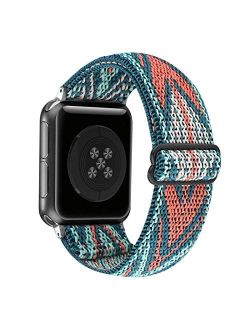 Adjustable Stretchy Solo Loop Nylon Strap Compatible with Apple Watch Elastic Band 38mm 40mm iWatch Series SE/6/5/4/3/2/1 (Green Arrow with Series 6/5/4 Clear Case, 38mm/