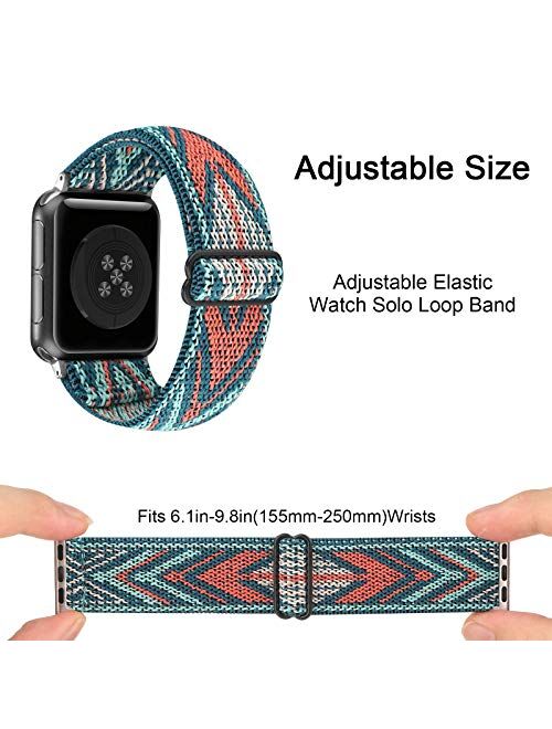 Adjustable Stretchy Solo Loop Nylon Strap Compatible with Apple Watch Elastic Band 38mm 40mm iWatch Series SE/6/5/4/3/2/1 (Green Arrow with Series 6/5/4 Clear Case, 38mm/