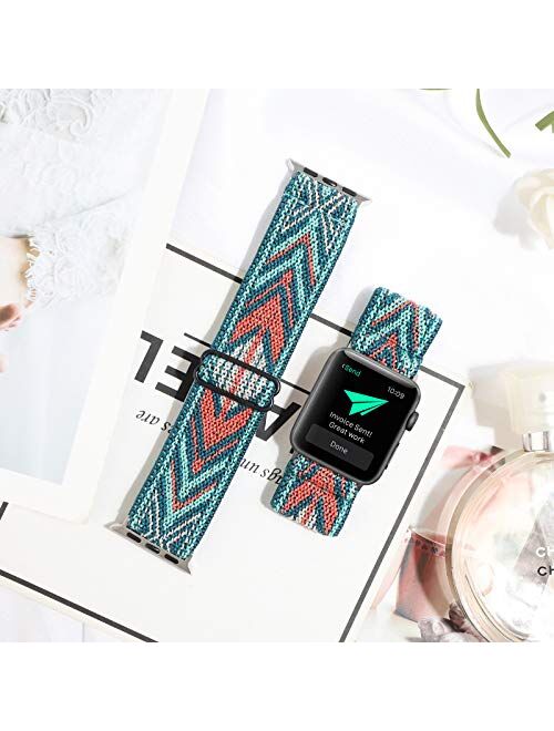 Adjustable Stretchy Solo Loop Nylon Strap Compatible with Apple Watch Elastic Band 38mm 40mm iWatch Series SE/6/5/4/3/2/1 (Green Arrow with Series 6/5/4 Clear Case, 38mm/