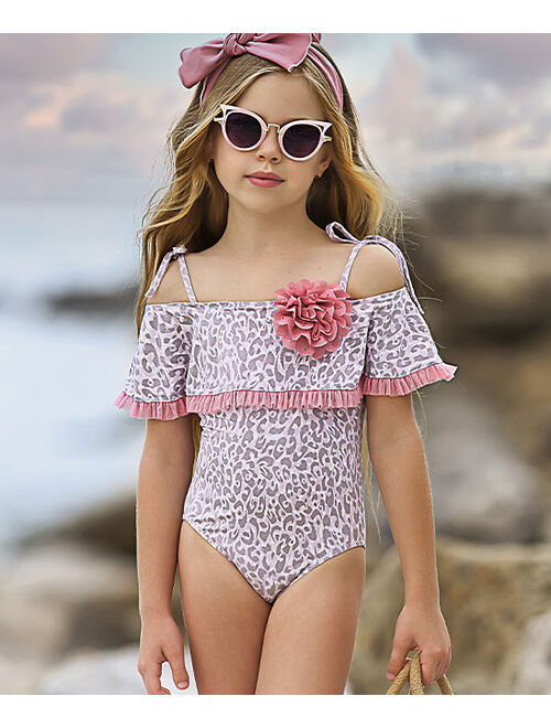 Dusty Pink & Gray Leopard Flower Ruffle One-Piece - Toddler & Girls