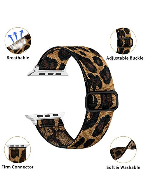 Ouwegaga Adjustable Elastic Bands Compatible for Apple Watch Band 38mm 40mm iWatch SE and Series 6 5 4 3 2 1 Fashion Cute Soft Stretchy Loop Woven Fabric Wristband for Wo