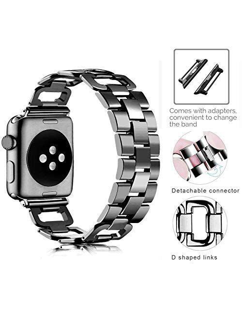 OULUCCI Stainless Steel Band Compatible Apple Watch Band 38mm 40mm Women Iwatch Series 4, Series 3, Series 2 1 Accessories Metal Wristband D-Link Sport Strap (Silver)
