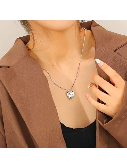 IEFRICH Gifts for Women Jewelry, Cubic Zirconia Birthstone Crystal Love Heart Pendant Necklace Gifts for Mom Wife Girlfriend Birthday Anniversary Mothers Day Valentines