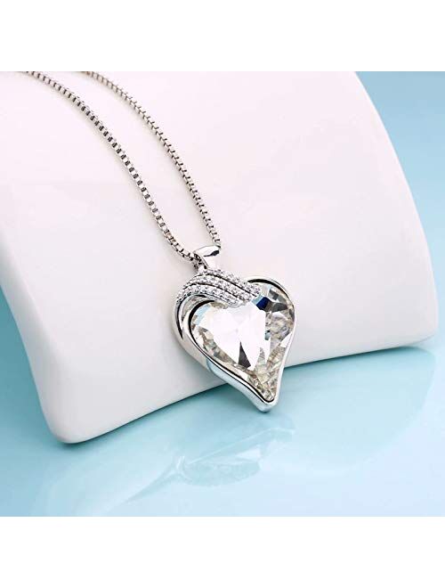 IEFRICH Gifts for Women Jewelry, Cubic Zirconia Birthstone Crystal Love Heart Pendant Necklace Gifts for Mom Wife Girlfriend Birthday Anniversary Mothers Day Valentines