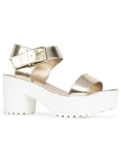 J. Adams Encore Platform Sandals for Women - Ankle Strap Buckle Mid Chunky Heel