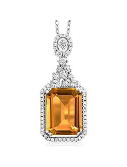 Gem Stone King 925 Sterling Silver Yellow Citrine Pendant Necklace For Women (8.80 Cttw, Emerald Cut 14X10MM with 18 inch Silver Chain)