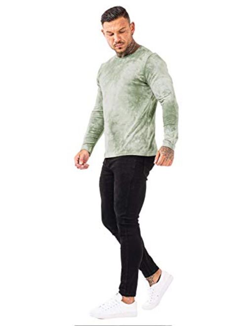 GINGTTO Mens Tie-Dye T Shirts Slim Fit Stretch Hip Hop Colorful Shirt Long Sleeve