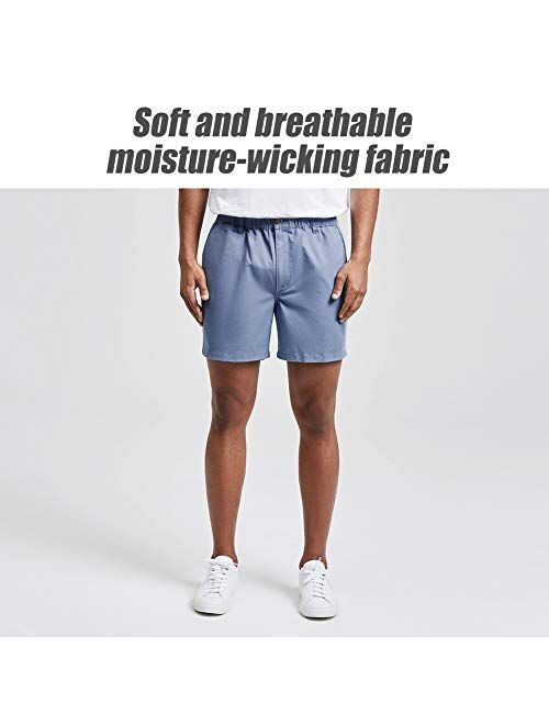 MaaMgic Men's Classic-fit 5.5" Cotton Casual Shorts Elastic Waistband with Multi-Pocket Daily Wear Walking Summer Outfit