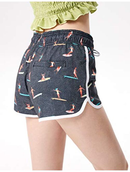 MaaMgic Womens Swim Shorts Elastic High Waist Retro Floral Board Shorts Swimwear Quick Dry Printed Beach Wear with Pockets
