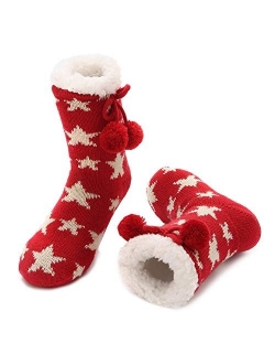 Boys Girls Cozy Fuzzy Slipper Socks Fleece Lining Extra Warm Fuzzy Socks for Kids with Anti-slip Soles