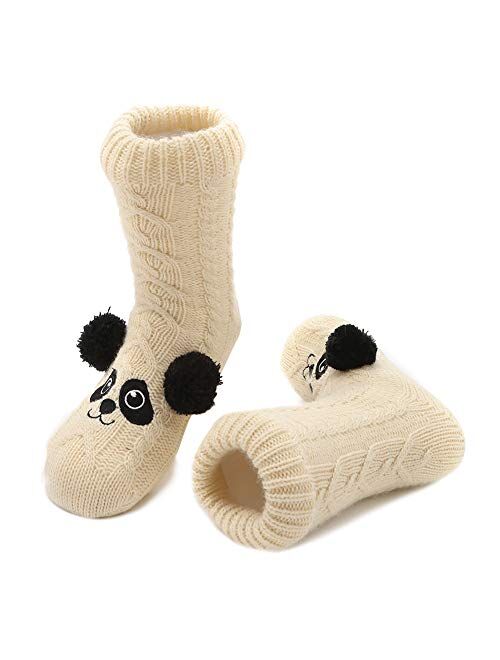 MaaMgic Boys Girls Cozy Fuzzy Slipper Socks Fleece Lining Extra Warm Fuzzy Socks for Kids with Anti-slip Soles