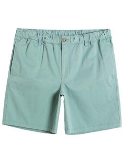 Men's Classic-fit 7" Cotton Casual Shorts Elastic Waistband with Multi-Pocket Daily Wear Walking Summer Outfit